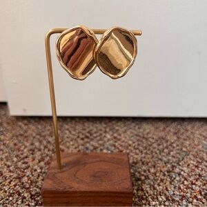 large gold tone twisted plate earrings stud statement shiny shell